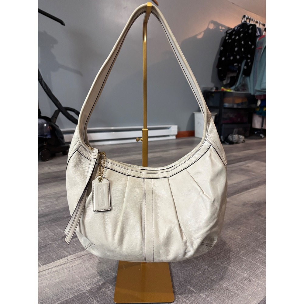 Y2K Coach Ergo Pleated Hobo Bag Cream White Leather Medium 12235